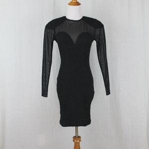 Susan Roselli Vijack Vintage Black Corded Metallic Lace Illusion Cocktail Dress